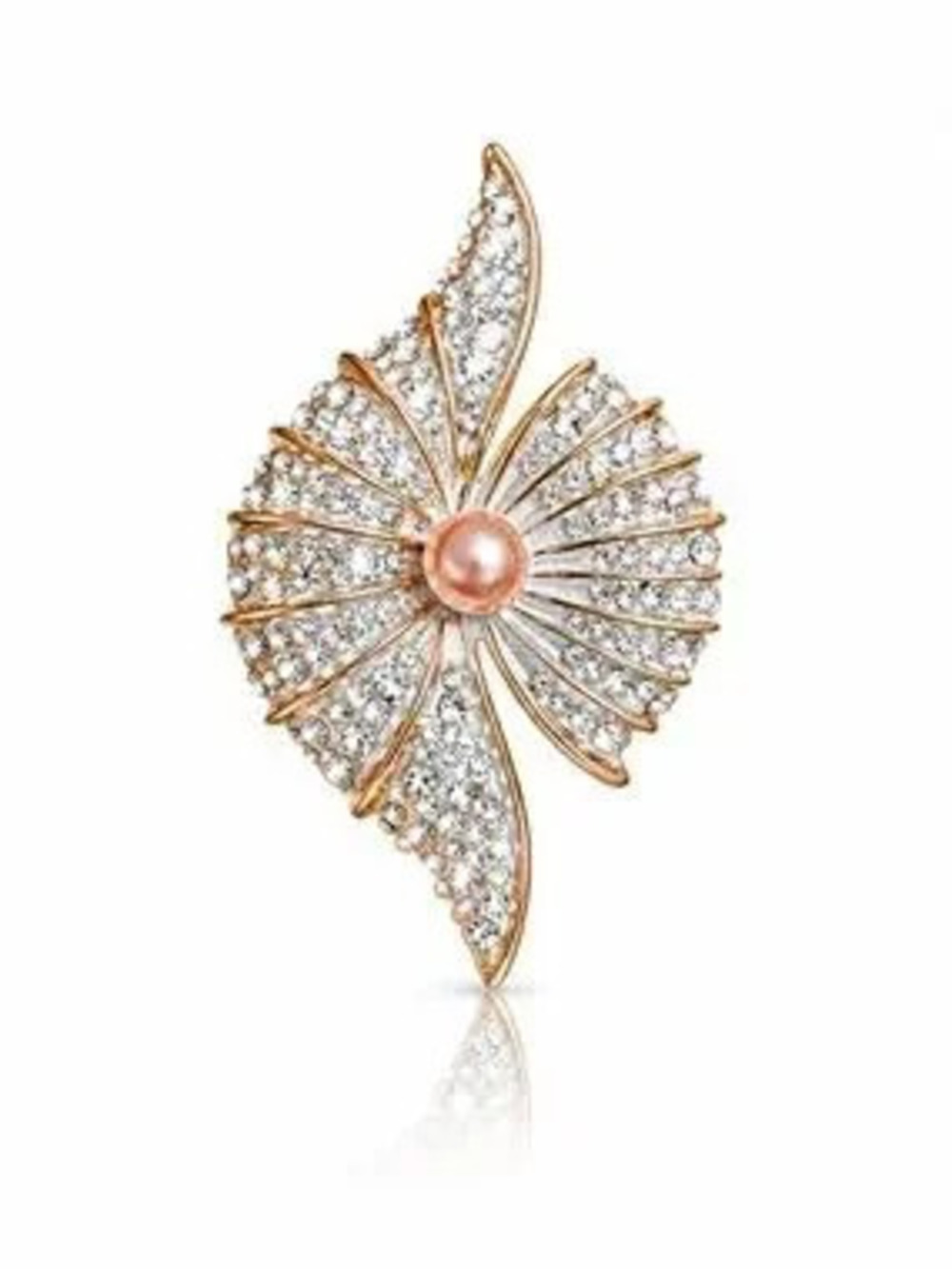 Gold Crystal Shell Brooch with Cream Pearl Accent
